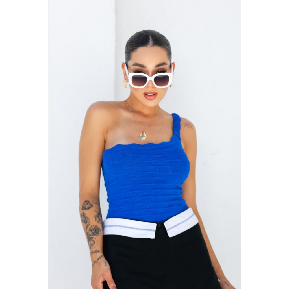 Cropped modal Alça Trança - Azul Bic