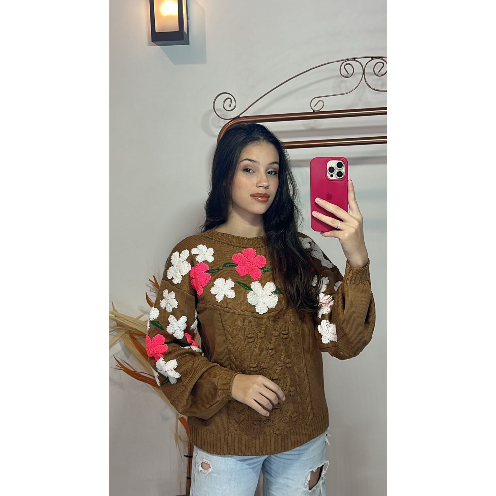 Blusa Flor - Couro