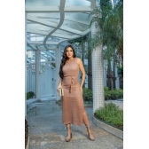 Vestido Furadinho com Rayon - Bege