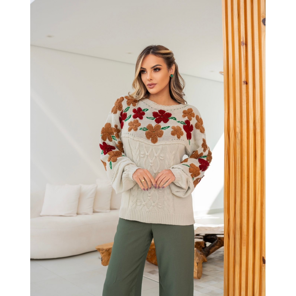 Blusa Flor - Areia
