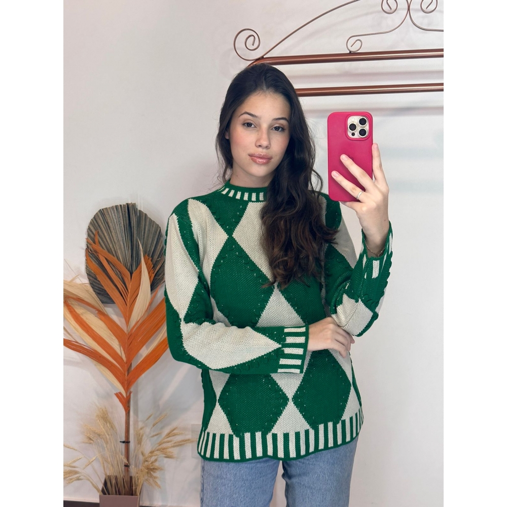 Blusa Jacquar Pipoca - Verde Bandeira