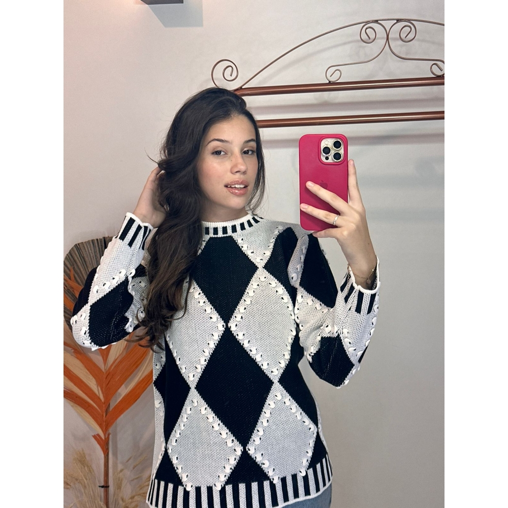 Blusa Jacquar Pipoca - Preto