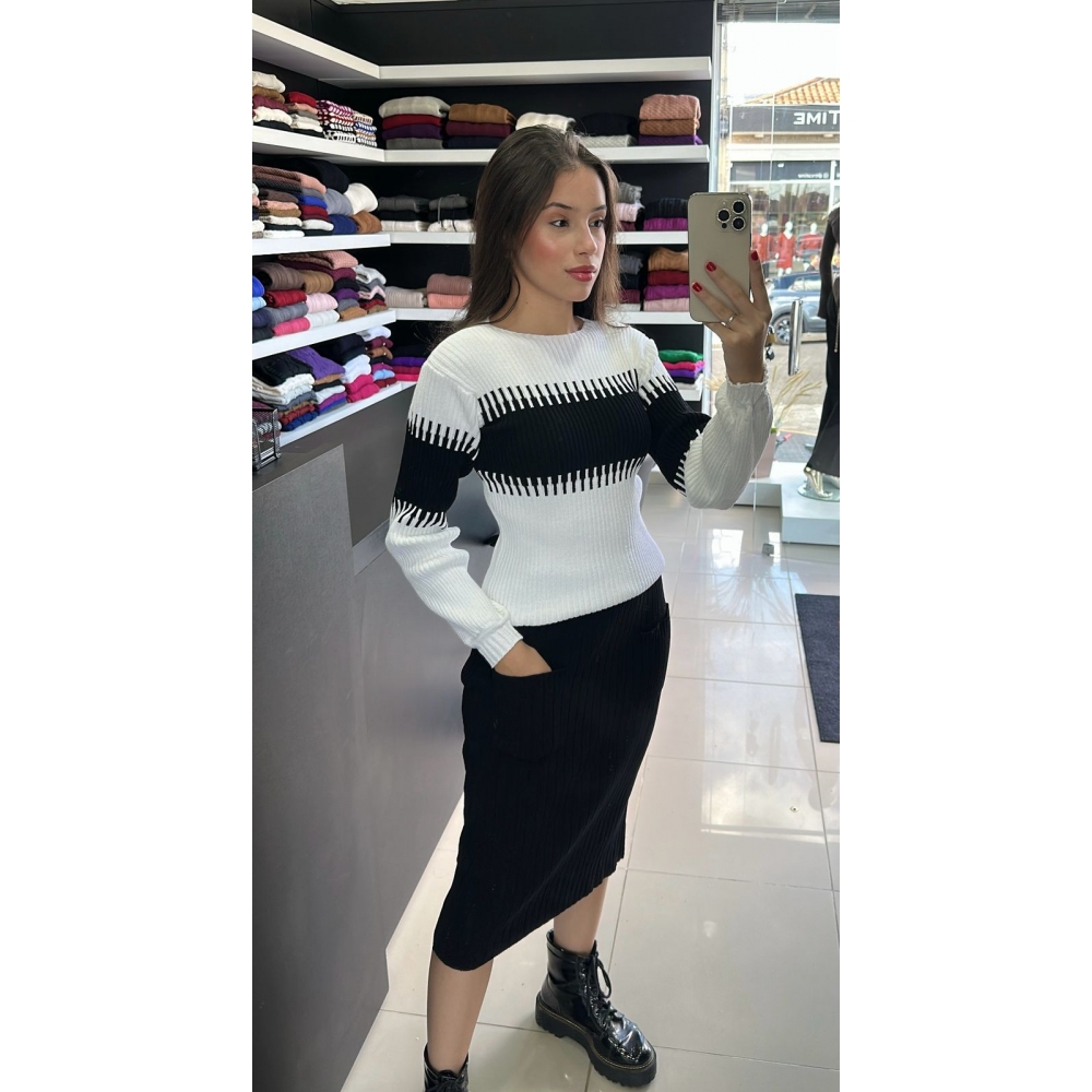 Conjunto Isabela - Branco com Preto